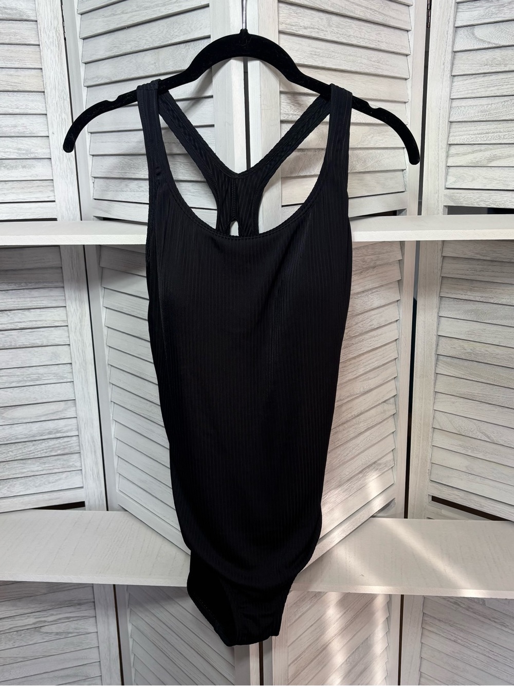 Speedo Black Ribbed Racerback One Piece Swimsuit M